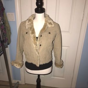 Light tan corduroy jacket — fur lining